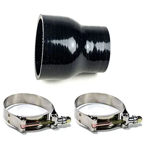 Squirrelly 4" To 3" Inch Black Silicone Reducer Coupler 3 Layers Of Polyester Reinforcement Suitable High Level Turbo Pipe With 2X T-Bolt Clamps 1