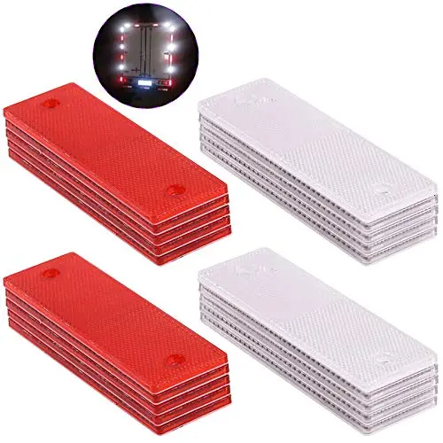 Swpeet 20Pcs Universal Red + White Plastic Rectangular Stick-On Car Reflector Sticker, Door Reflectors Interior Red + White Compatible Warning Plate Adhesive Reflector For Most Car 3