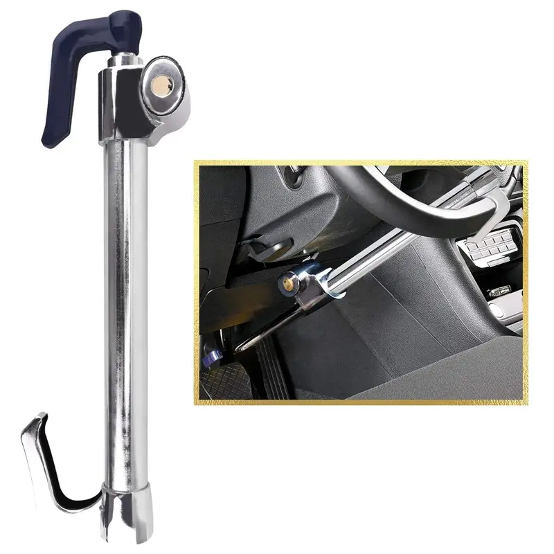 Tevlaphee Universal Steering Wheel Brake Lock Anti-Theft Retractable Double Hook Car Clutch Pedal Lock For Car Truck Suv Van Security With 3 Keys 1