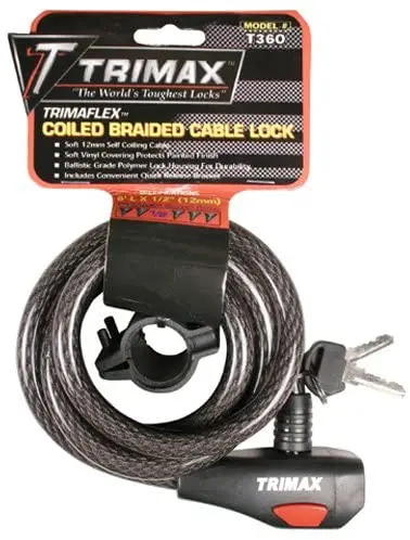 Trimax Trimaflex Coiled Cable Lock With Bracket- 6' L X 12Mm Tkc126, Card Packaging 1