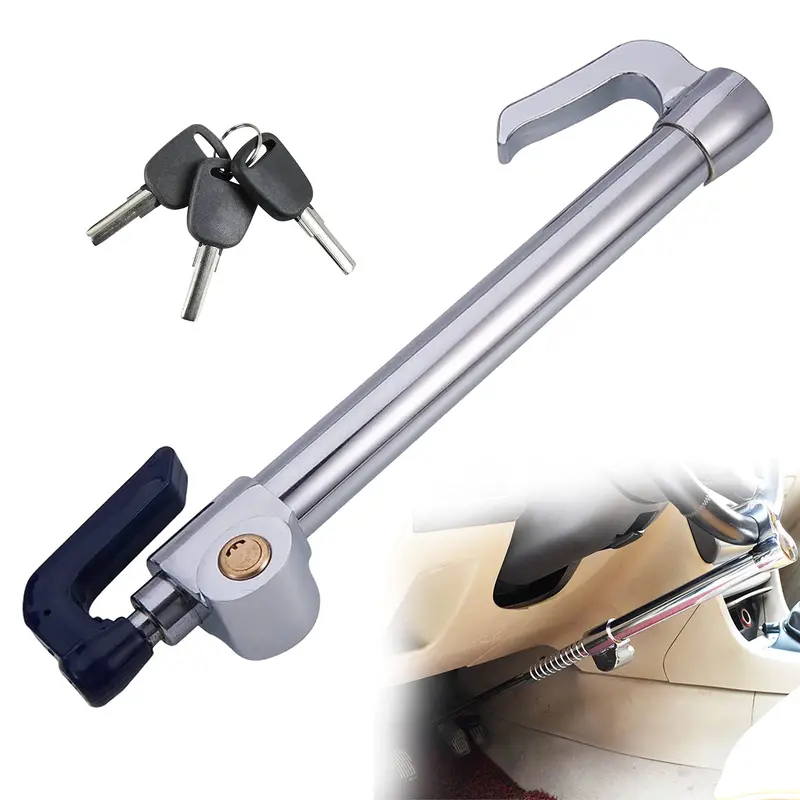 Universal Car Anti-Theft Lock Steering Wheel Brake Lock Double Protection Car Clutch Pedal Lock For Car Suv, Adjustable Length 3 Keys 1