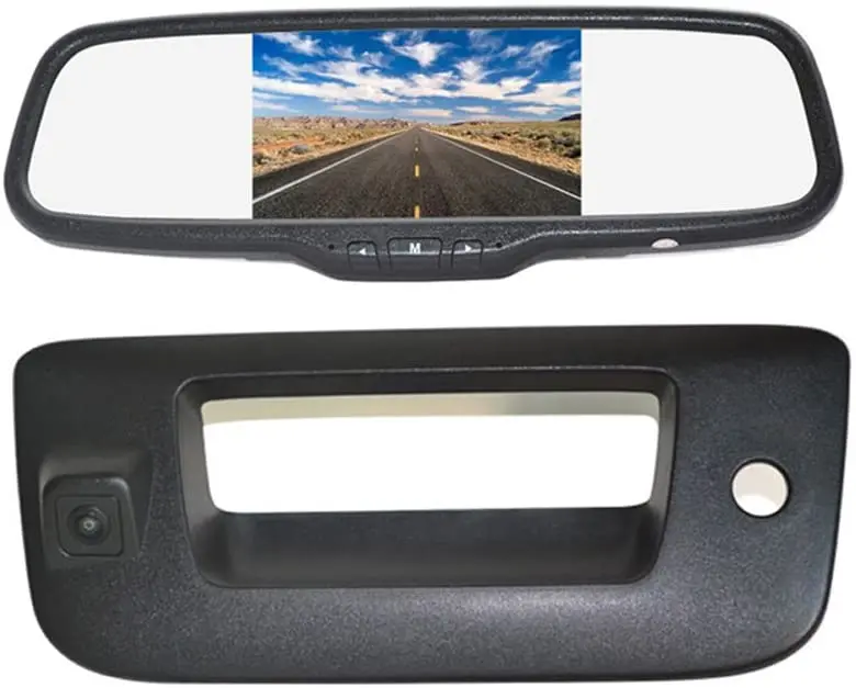 Vardsafe | Tailgate Handle Reverse Backup Camera + 5" Clip-On Rear View Mirror Monitor For Chevy Silverado 1500 2500Hd 3500Hd (2007-2013) 1