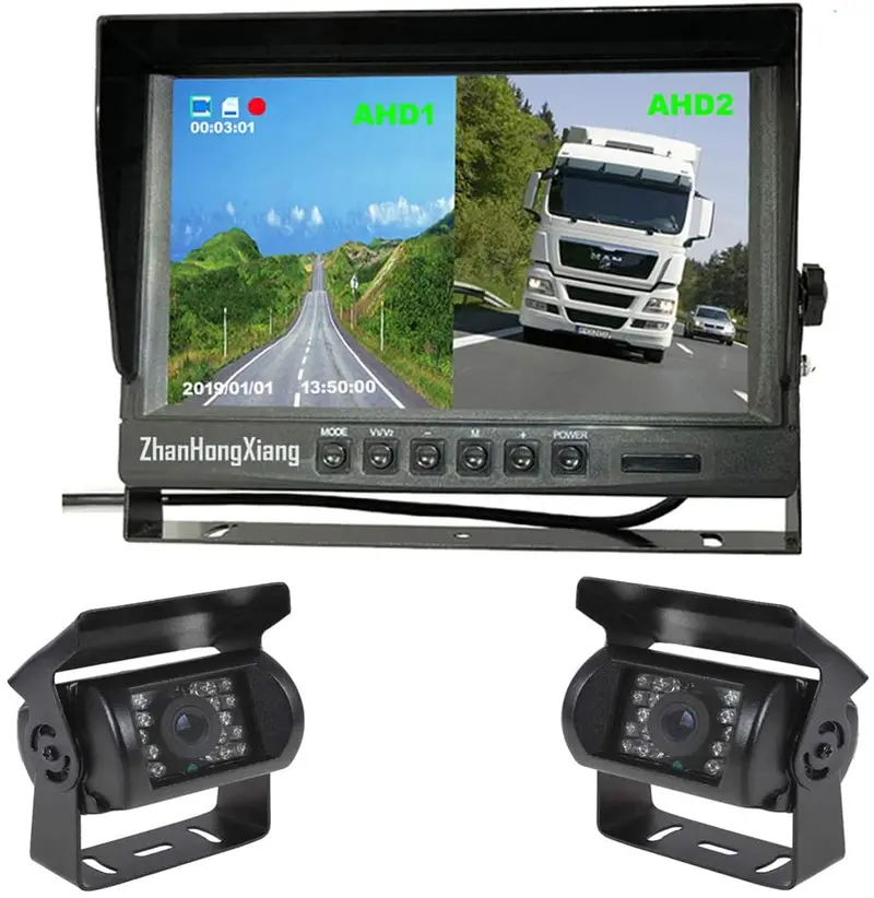 Vehicle Backup Camera System,2 X Night Vision 18Led Ir Car Rear View Mirror Camera 1920 X 1080P + 9" Ips Car Dvr Monitor With 10M20m Cable For Rv Truck Trailer Bus Camper 1
