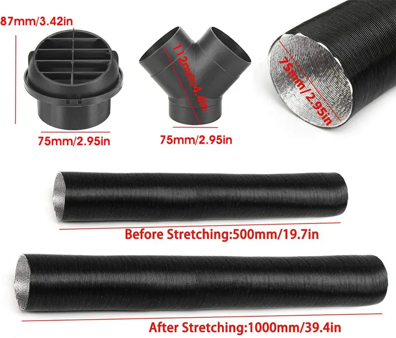Vislone 75Mm Heater Pipe Ducting Y Branch Warm Air Outlet Vent Kit For Webasto Diesel Heater 2