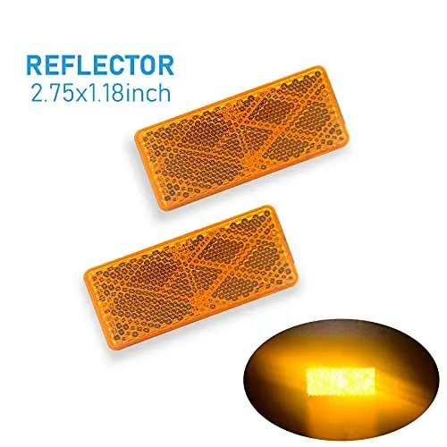 Welnent E-Mark Dot 4A Ccc 2Pcs Rectangle Reflector Self Adhesive Stick On Trailer Driveway Mailbox (Amber) 1