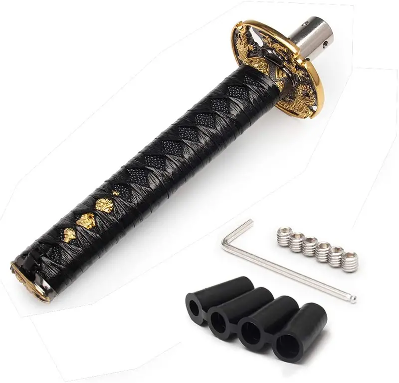 Wenjtp Htostar Racing Katana Samurai Sword Shift Knob Shifter Katana Cortex Disc Universal Fit For Manual Cars With Adapters Black + Black（20Cm） 1