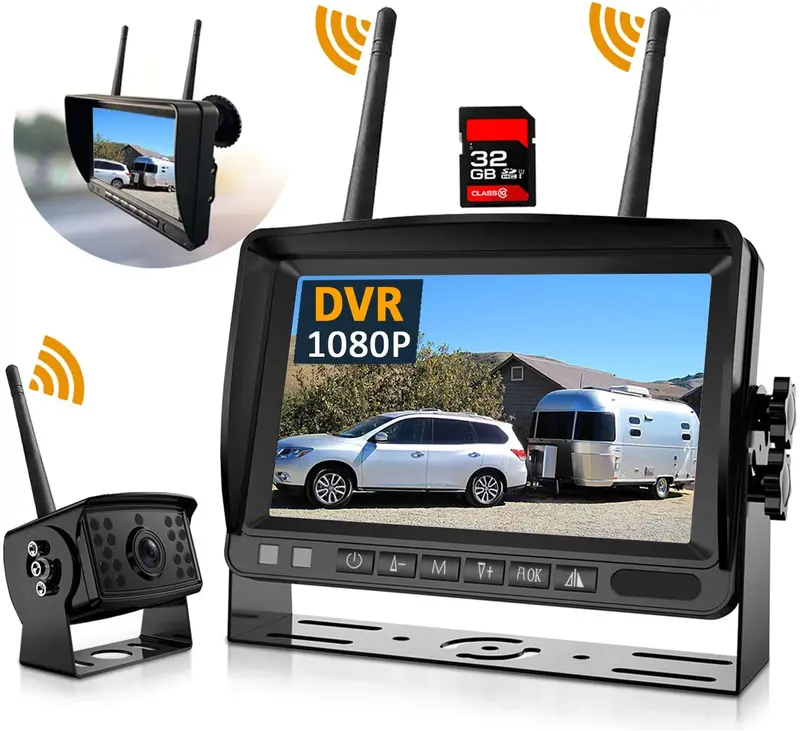 Wireless Backup Camera, Douxury Ip69 Waterproof 170° Wide View Angle Hd 1080P Backup Camera + Hd Lcd 7" Monitor, Dvr Recording Backup Camera System For Truck Pickup Trailer Camper Bus Rv 5Th Wheel 1