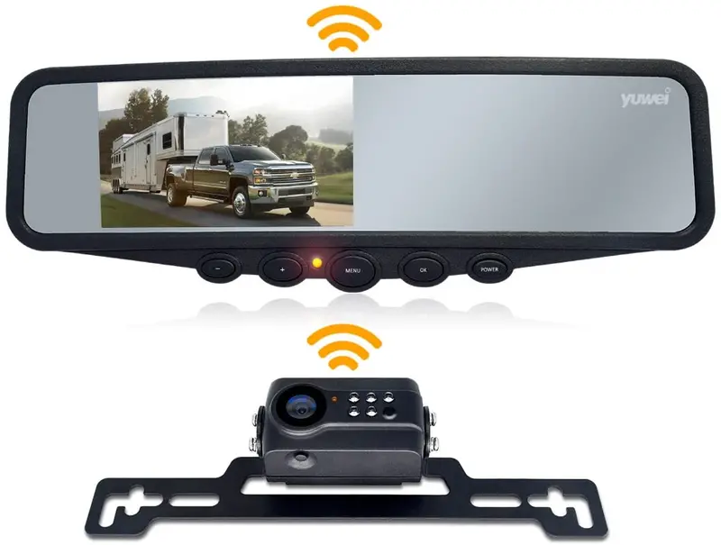 Wireless Backup Camera System, Ip69k Waterproof Wireless License Plate Rear View Camera, Night Vision And 4.3’’ Wireless Mirror Monitor For Cars, Trailer, Rv, Pickup Trucks, Cargo Vans, Etc. 1