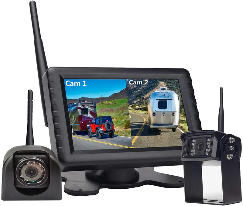 Wireless Backup Camera System With Rear & Side View Camera,720P Reverse Backup Camera Kit With 5” Monitor Support Split Screen, Waterproof Ip69k,For Rv Trailer,5Th Wheels,Tractor,Forklift (1 Rear View Cam+1 Side Cam) 1
