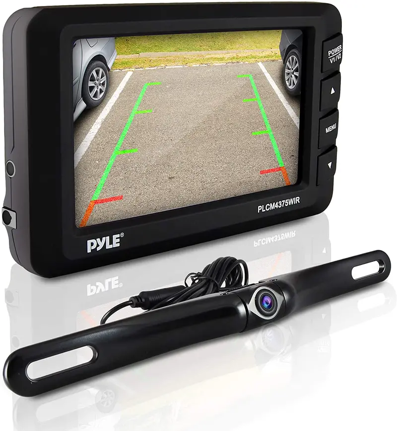 Wireless Rear View Backup Camera - Car Parking Rearview Monitor System And Reverse Safety W/Distance Scale Lines, Waterproof, Night Vision, 4.3” Lcd Screen, Video Color Display For Vehicles - Pyle 1