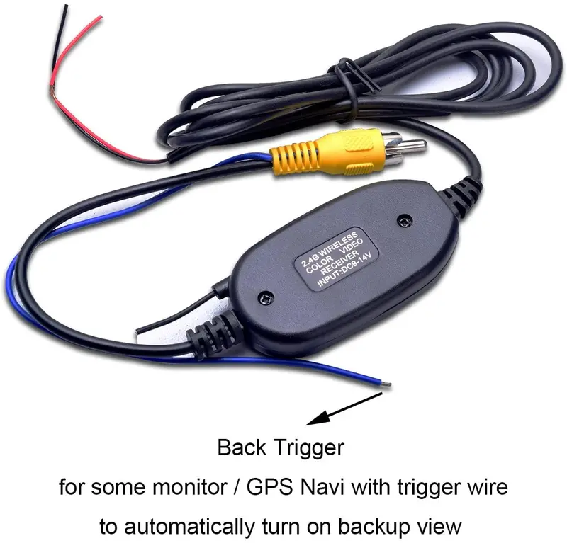 Wireless Video Cable W/Backup Trigger Wire Tx & Rx For Rca Rear View Camera To Gps Navi, Headunit, Monitor Lcd Screen 12V 2