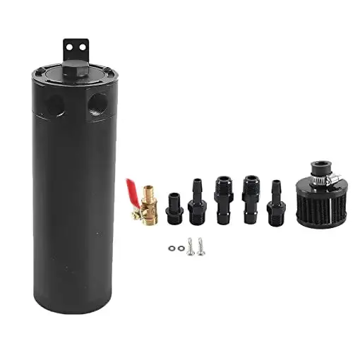 Wiwigi 750Ml Oil Catch Can Kit Universal Large Polish Baffled Reservoir Tank Breather Filter With Drain Valve 2 Ports Aluminum Black 1