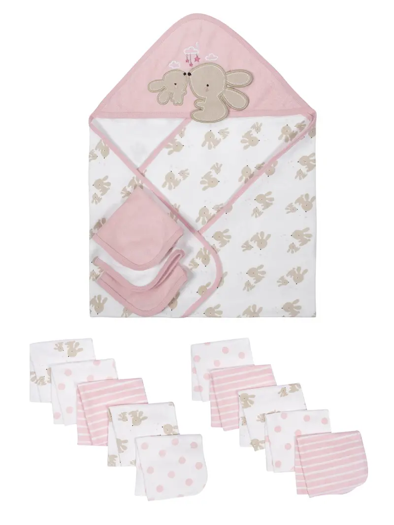 Wonder Nation Baby Girls Hooded Towel And Washcloth Set, 14-Piece 1