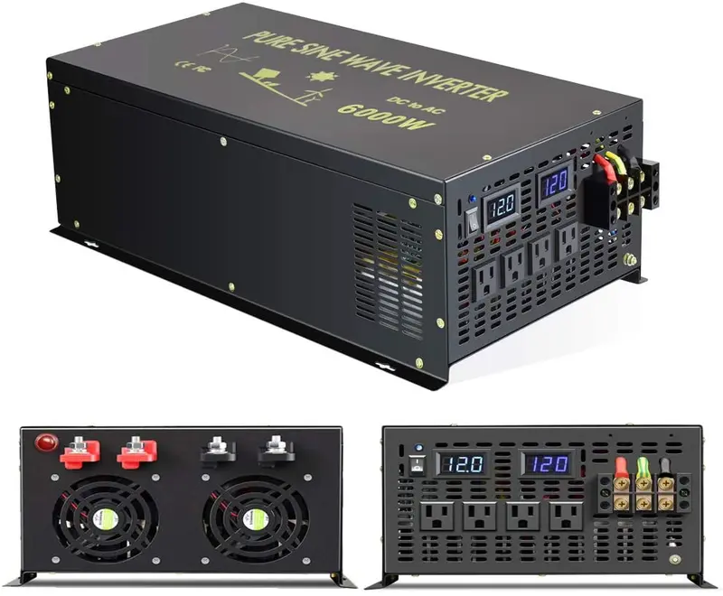 Wzrelb Pure Sine Wave 6000W (10000W Surge) 12Vdc 120Vac Power Inverter - Solar, Rv (Rbp-600012S) 1