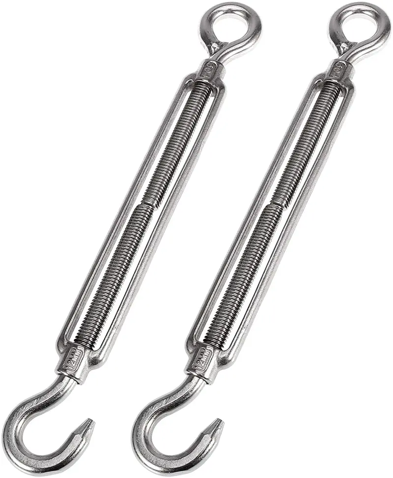 X Autohaux 2Pcs M12x1.75 Car 304 Stainless Steel Hook Eye Turnbuckle Wire Rope Tension Oc Type 1