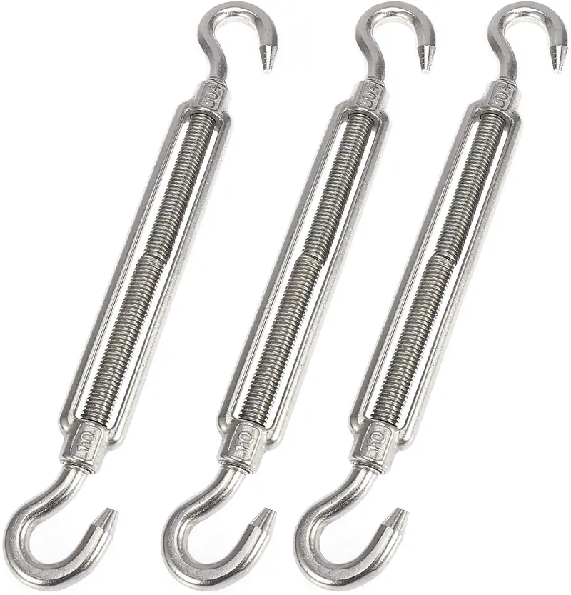 X Autohaux 3Pcs M10x1.5 Car 304 Stainless Steel Hook And Hook Turnbuckle Wire Rope Tension 1