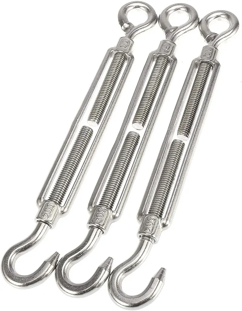 X Autohaux 3Pcs M10x1.5 Car 304 Stainless Steel Hook Eye Turnbuckle Wire Rope Tension Oc Type 1