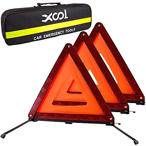 Xool Triple Warning Triangle Emergency Warning Triangle Reflector Safety Triangle Kit Suitable For Roadside Emergencies, 3-Pack 1