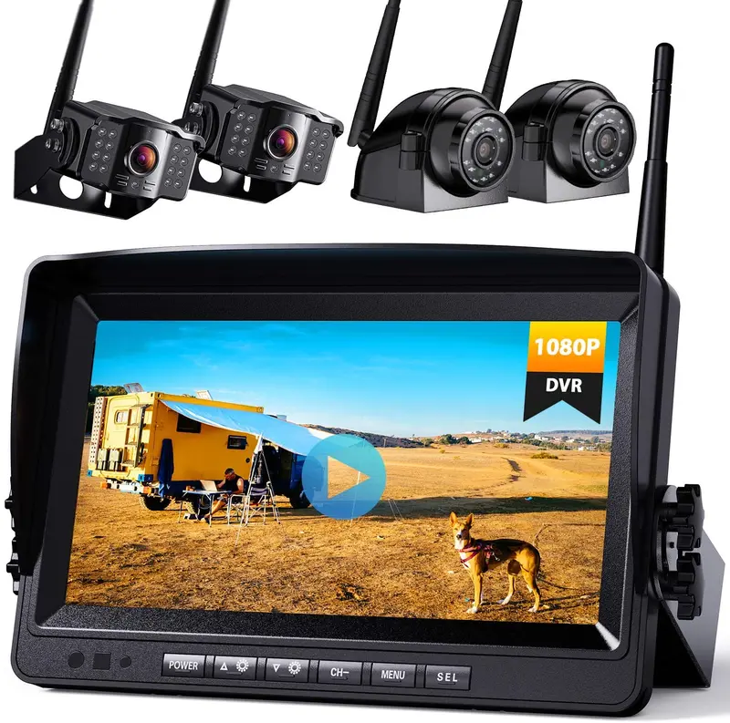 Xroose Backup Camera Wireless With Dvr 9" Fhd Monitor For Truck Rv Trailer Rear Side View Reversing 4 Back Up Camera W/Built-In Recorder Monitor Stable Signal System Cx4 1