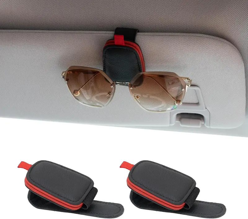 Yuoyar 2 Packs Sunglasses Holders For Car Visor - Magnetic Leather Sunglasses Holder And Ticket Card Clip - Car Visor Accessories (Black) 3