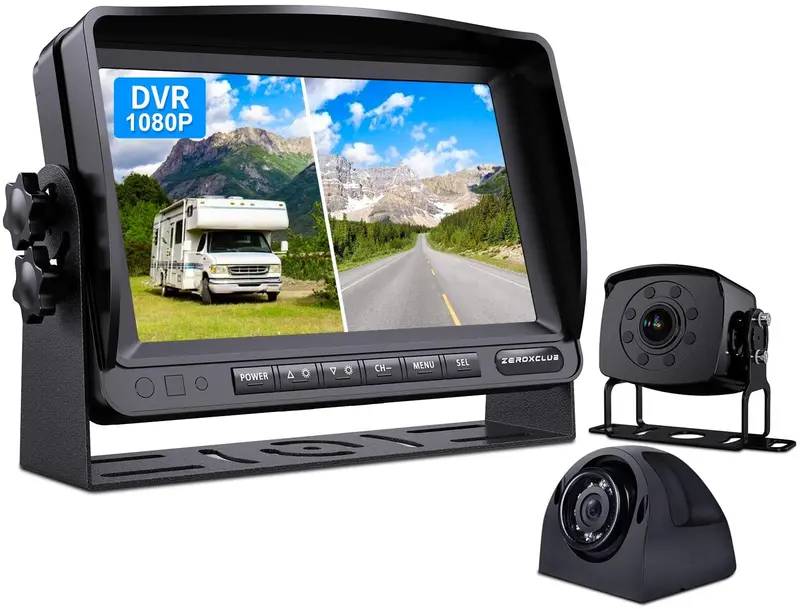 Zeroxclub Wired Backup Camera For Truck Rv Trailer, Fhd 1080P 7-Inch Monitor With 2 Camera For Watching Blind Spot Of Back And Side,For Long Vehicle Bus Lorry 5Th Wheel (Bc02) 1