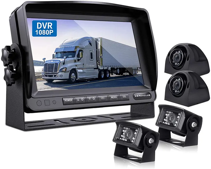 Zeroxclub Wired Backup Camera Kit With 9'' Dvr Quad Split Monitor, 1080P Fhd Rear Side View Camera, Ip69 Waterproof + Parking Lines Reversing Cameras For Truck/Semi-Trailer/Box Truck/Rv-Y904 1
