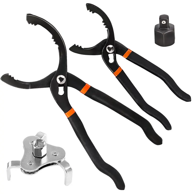 Zoenhou 3Pcs Universal Oil Filter Wrench Set,10-Inch 12-Inch Adjustable Oil Filter Pliers,3 Jaw Oil Filter Wrench Tool 1