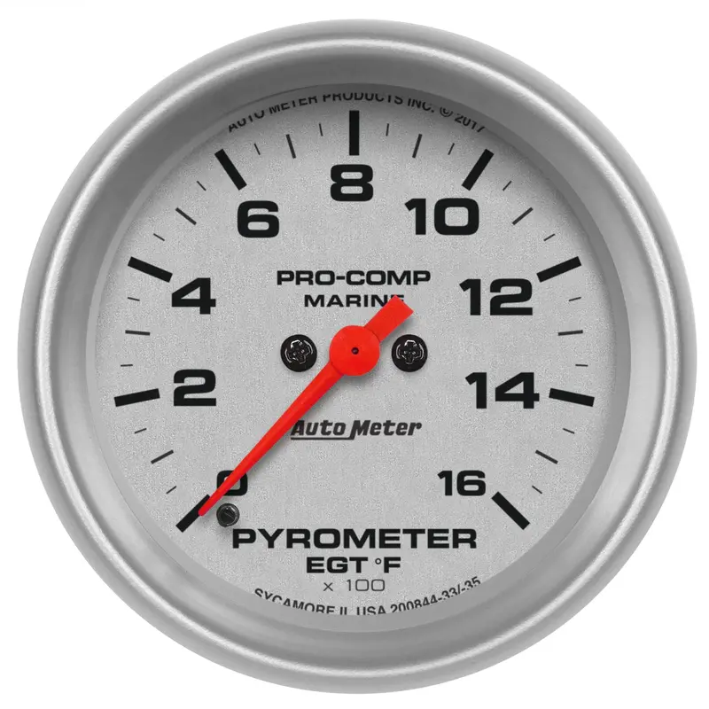 Autometer 200844-33 Marine-Grade Pyrometer – 2-5/8" Dial, 0–1600°F, Silver Ultra-Lite Housing 1