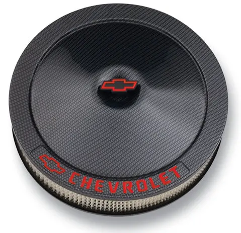 Chevrolet Performance 141-713 Carbon-Style Air Cleaner Kit — 14" Aluminum Housing With Bowtie Logo 1