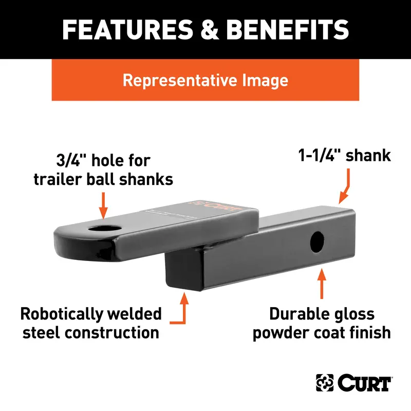 Curt 45519 Class 2 Adjustable Ball Mount – 1-1/4" Shank, 1-1/4" Rise, 3,500 Lb Capacity 1