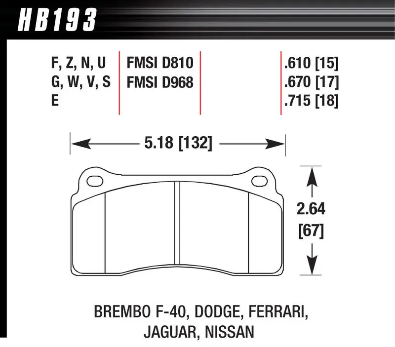 Hawk Performance Hb193F670 Hps Street Brake Pads – Front Set For Dodge Viper 1