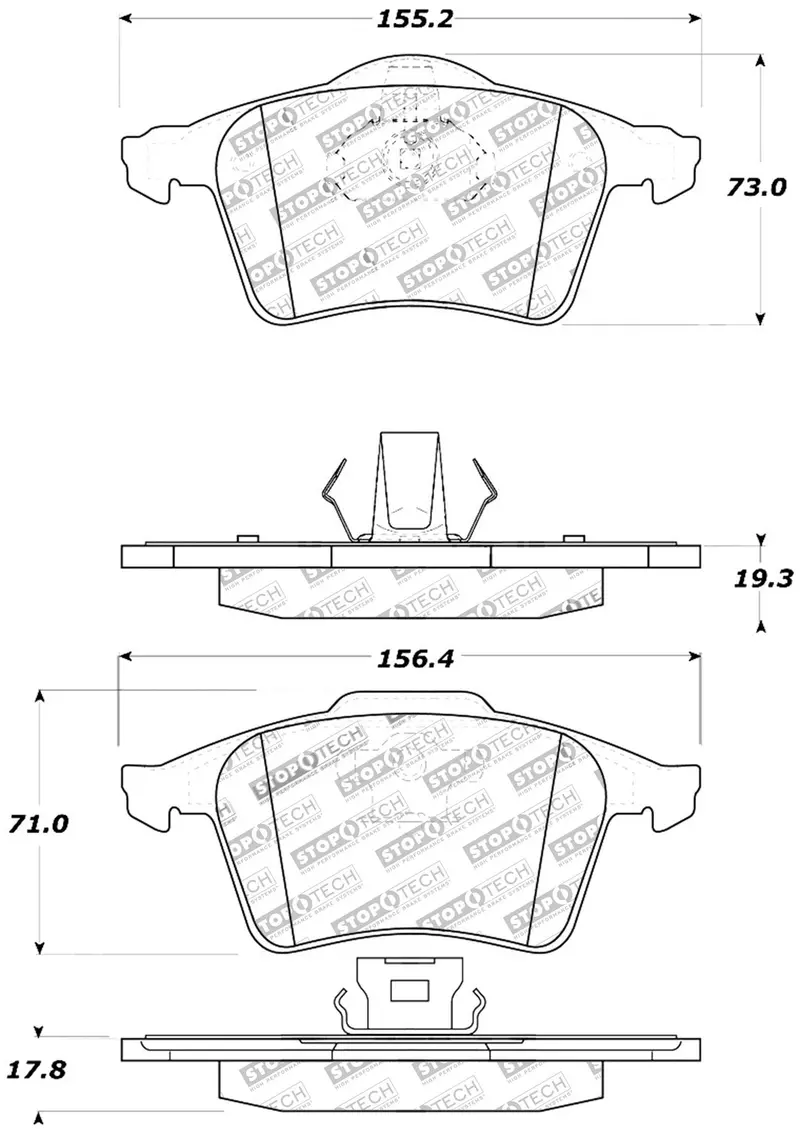 Stoptech 308.09152 Street Brake Pad Set With Anti-Rattle Shims & Hardware 1