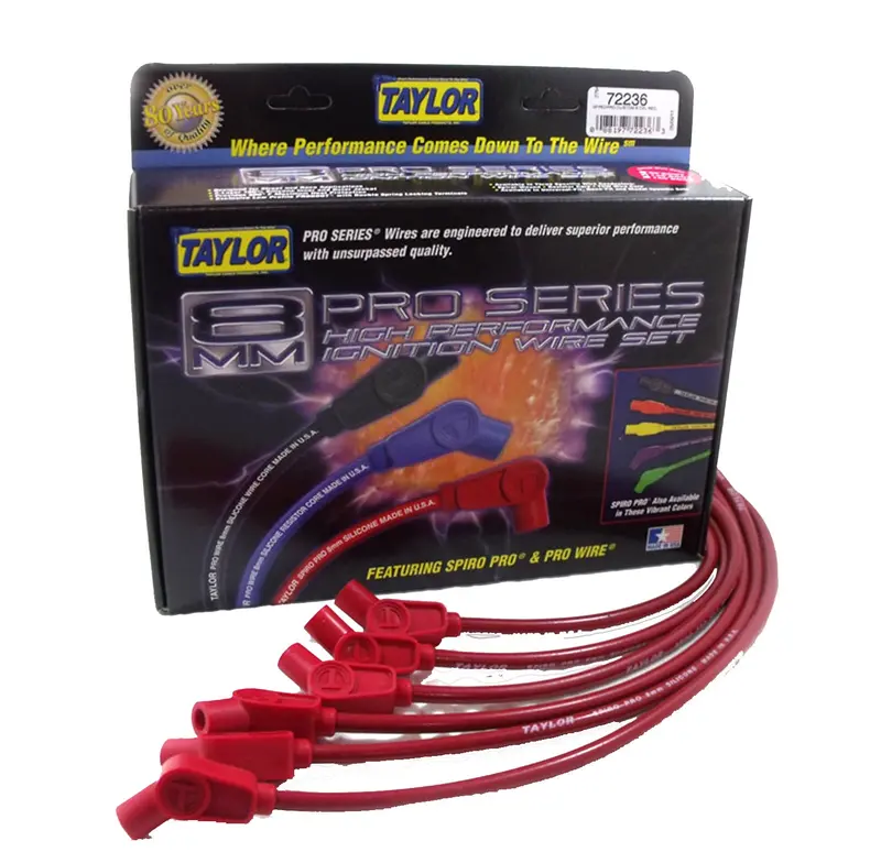 Taylor Cable 77242 Spiro-Pro 8Mm Ignition Wire Set – Red, Oe-Style Spark Plug Boots, 9.5 In. Length 1
